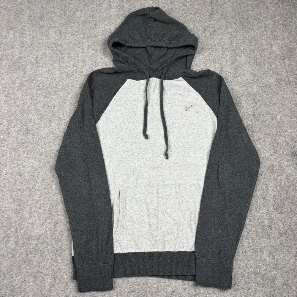 Y2K American Eagle Hoodie Mens Medium Grey‎ Charcoal Pullover Sweater Casual 00s